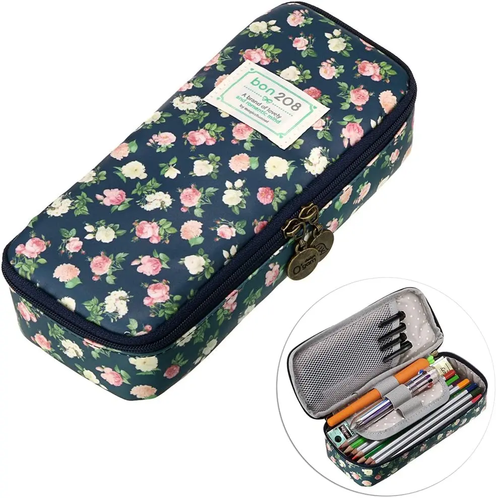 

Cute Pencil Case -- High Capacity Floral Pencil Pouch Stationery Organizer Multifunction Cosmetic Makeup Bag, Perfect Holder for