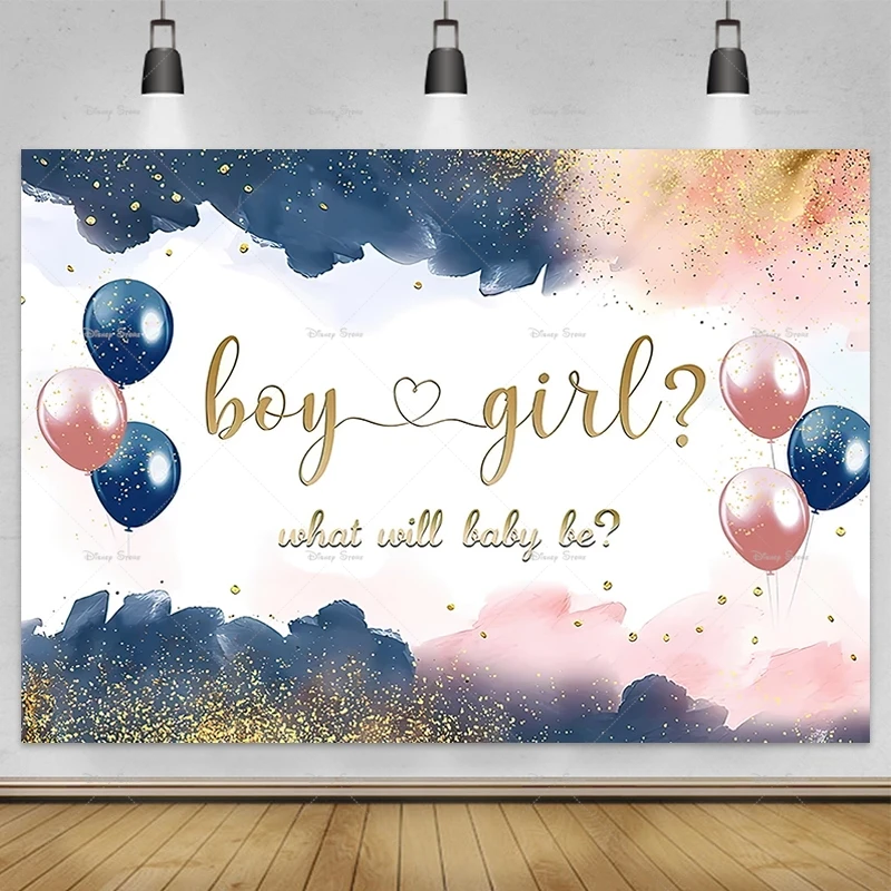 Image of Hintergrund für die Geschlechtsenthüllung, blau-rosa Luftballons, Dekoration für Babyparty, Geschenk für Neugeborene, Kinderparty, Porträt-Hintergrundzubehör