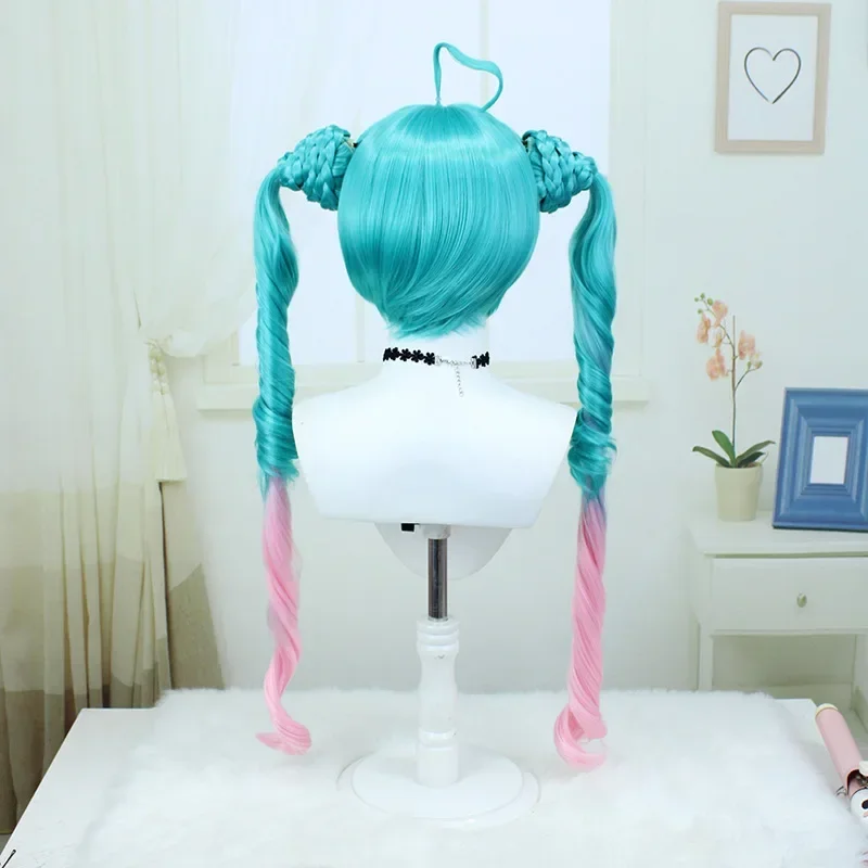 Anime VOCALOID Lolita Cosplay Wig Adult Women Double Ponytail Heat Resistant Plait Hair Halloween Party Costume Accessory Props