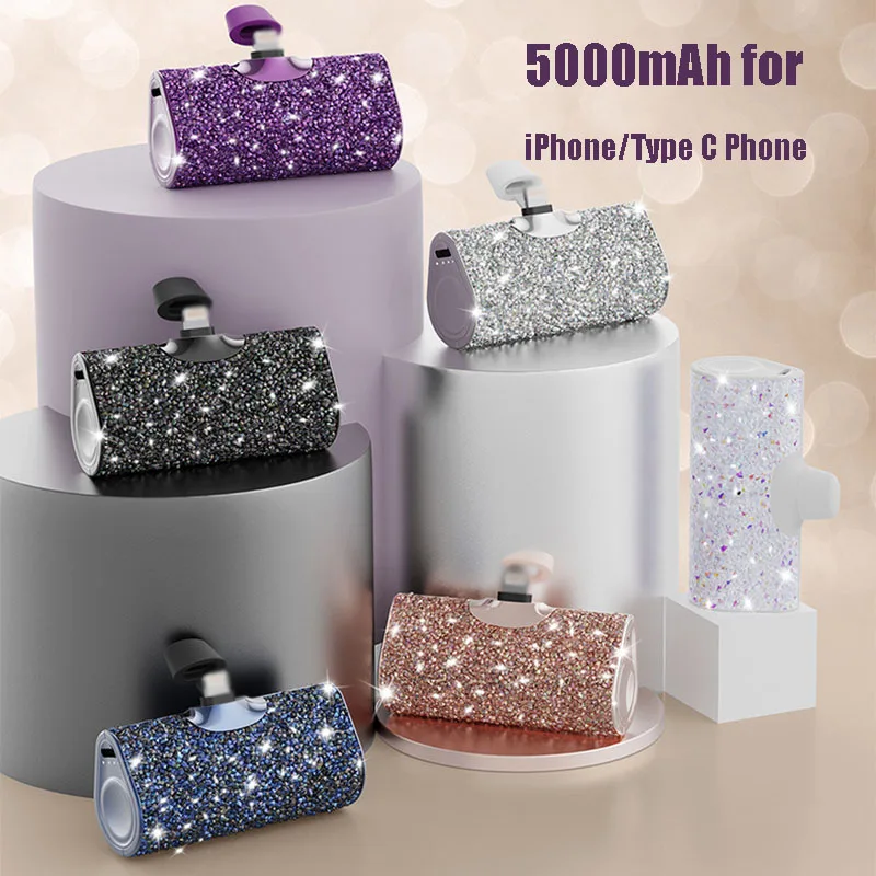 Small Portable Charger 5000mAh Diamond Element Power Bank External Emergency Battery for iPhone15 Samsung Xiaomi Huawei Redmi