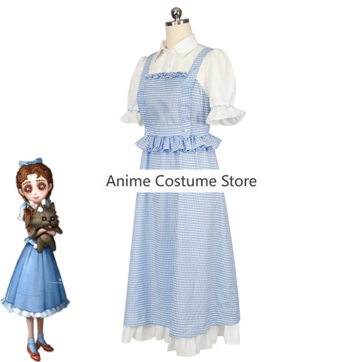 Disfraz de Anime para niña pequeña, traje de Cosplay con Peluca de vestido de celosía azul encantadora, traje Kawaii para Halloween