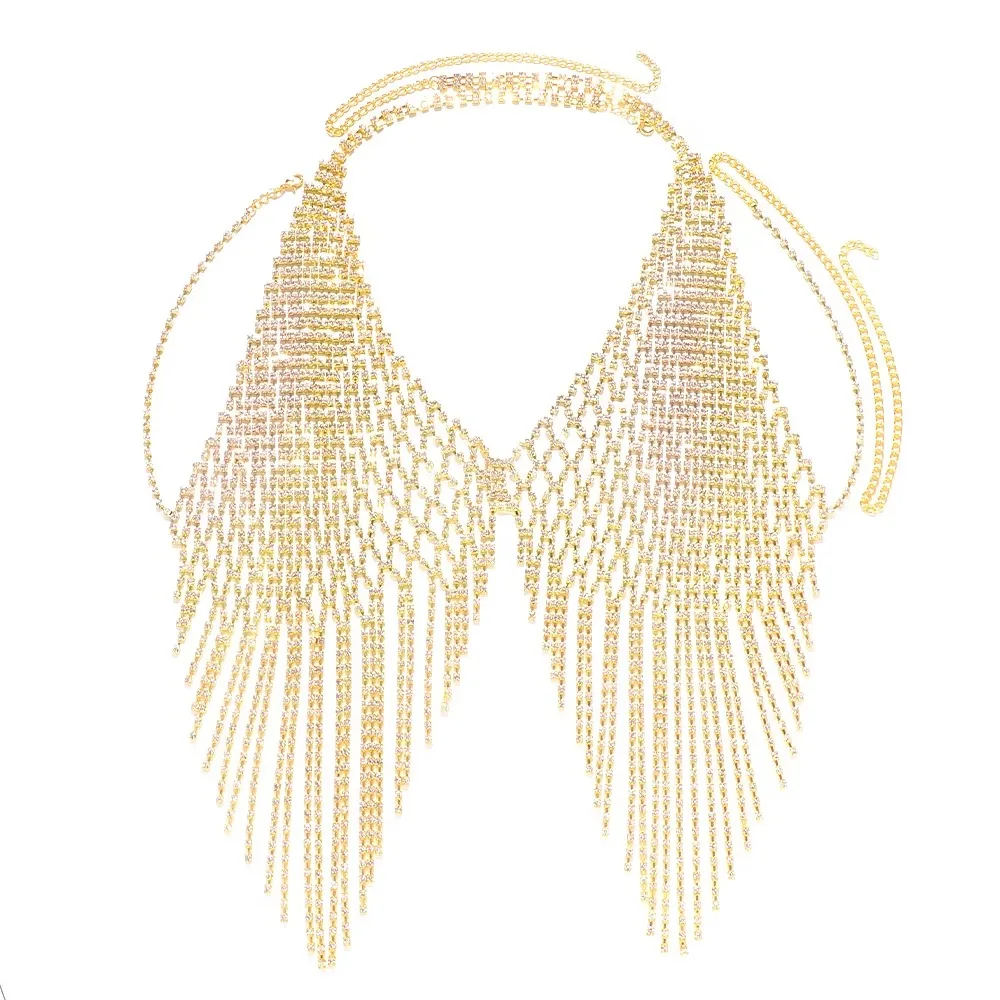 Sparkling Rhinestone Chest Chain Luxury Mesh Fashion Body Chain Jewelry Tassel Charm Charm Crystal Lingerie for Nightclub