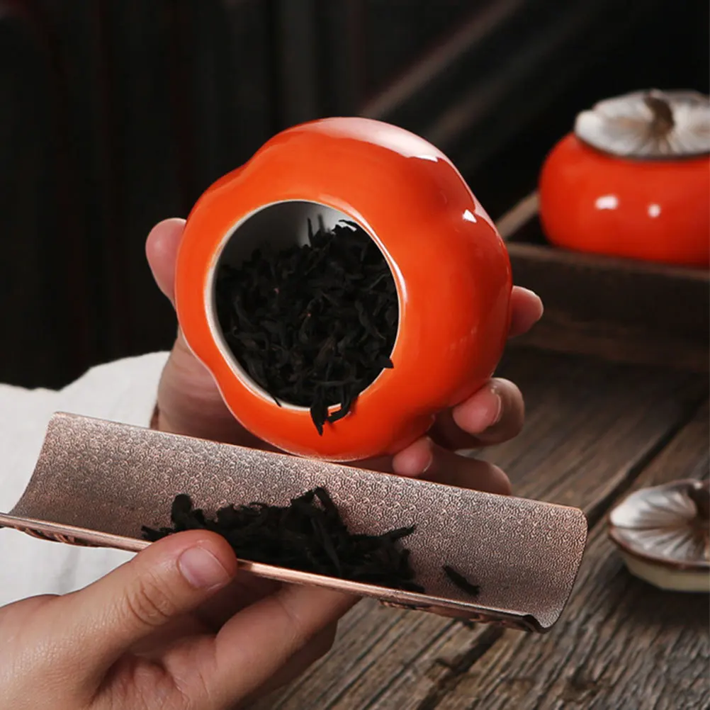 

2Pcs Persimmon Shaped Ceramic Tea Canisters Sealing Jars Food Storage Containers Kitchen Use Ceramic Tea Persimmon Shaped Jar