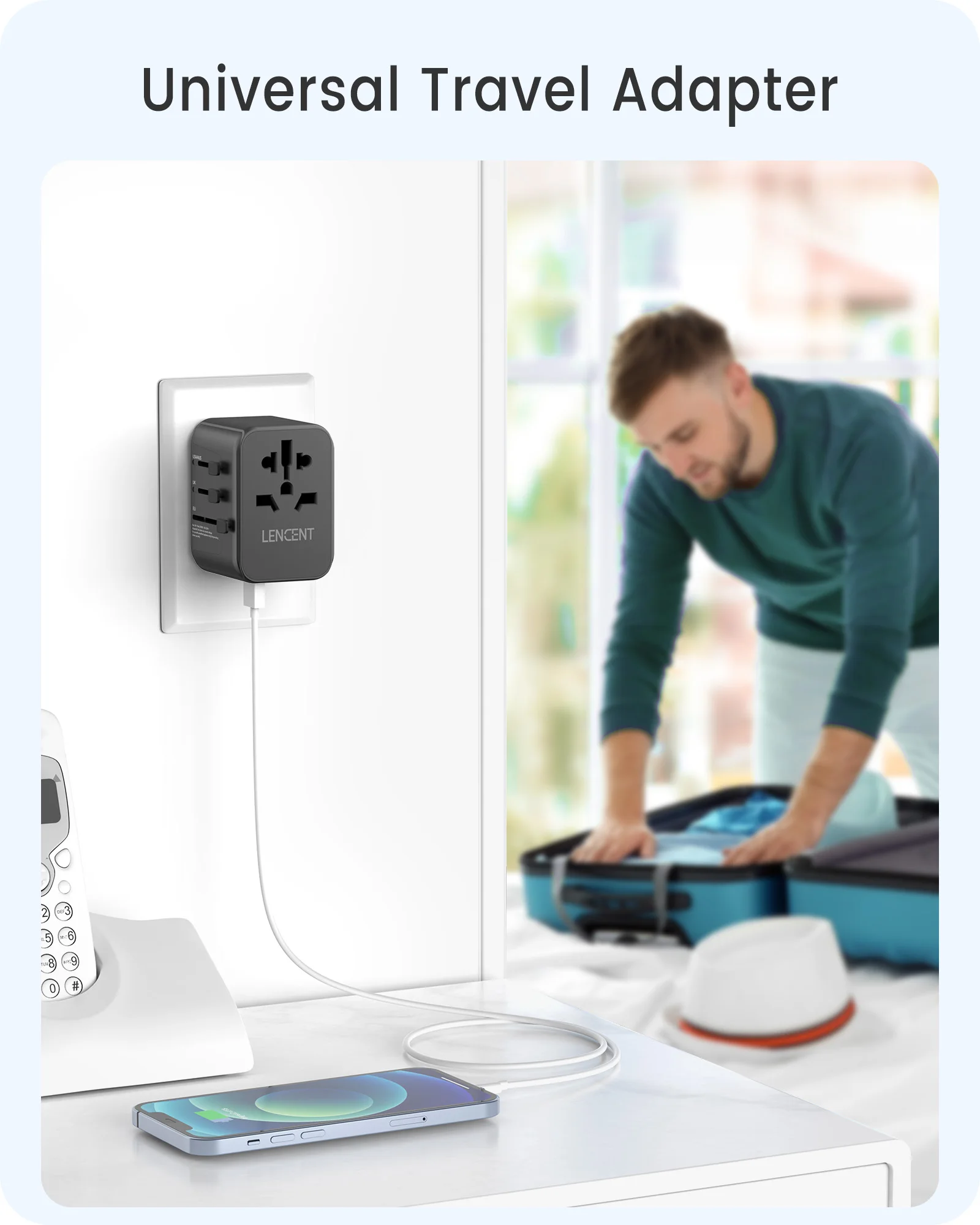 LENCENT 65W/45W/30W GaN Universal Travel Adapter with USB-A and Type C Fast Charging Power Adapter EU/UK/USA/AUS Plug for Travel