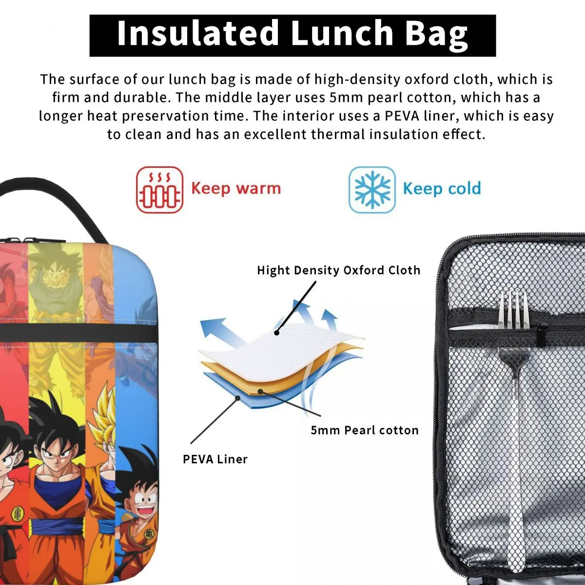 Custom DBZ Dragons Ball Goku Insulated Lunch Tote Bag for Women Manga Cartoon Resuable Thermal Cooler Bento Box School - view 4