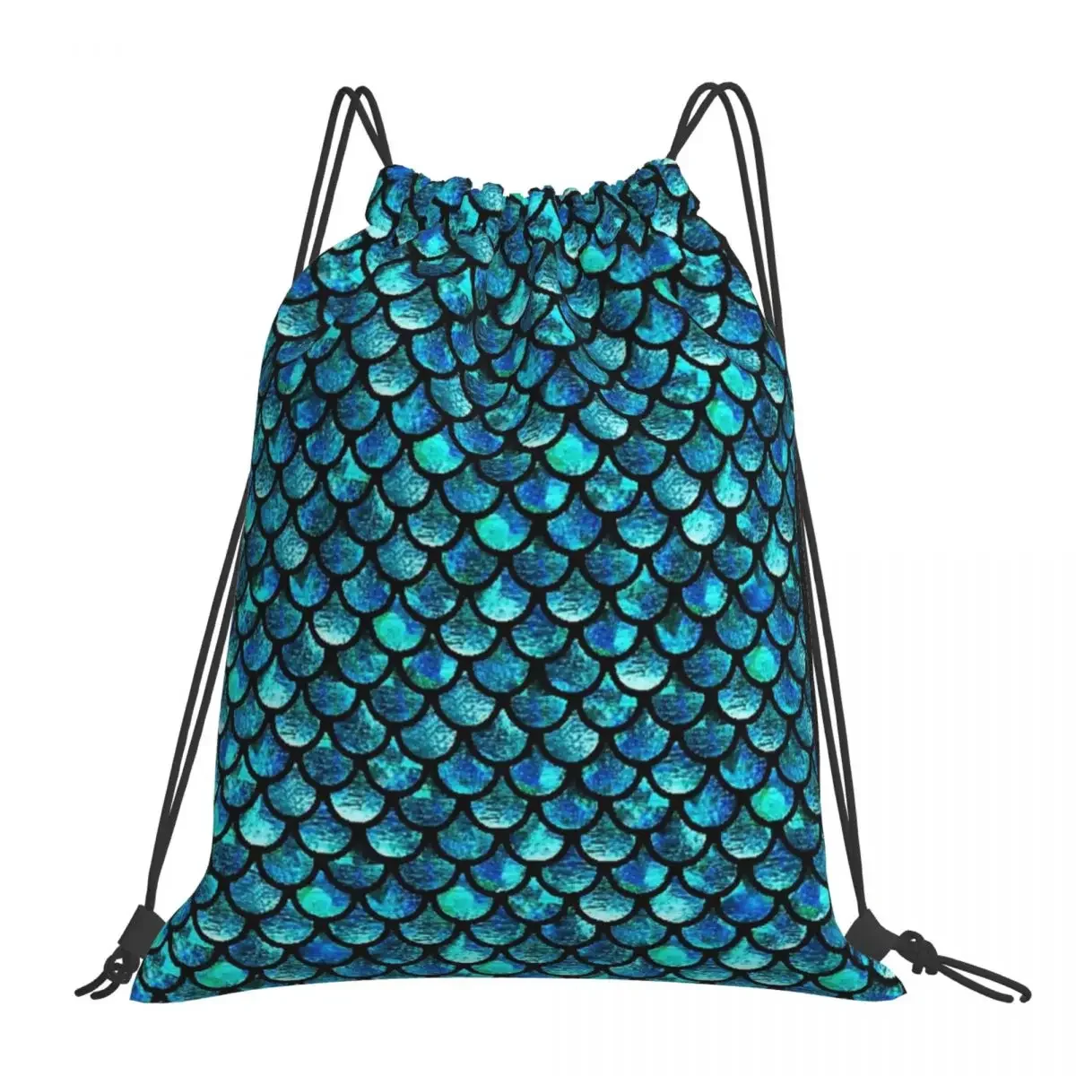 Mermaid Scales - Turquoise Blue Backpack Portable Drawstring Bag Drawstring Bundle Pocket SportsBag BookBag For Man Woman School