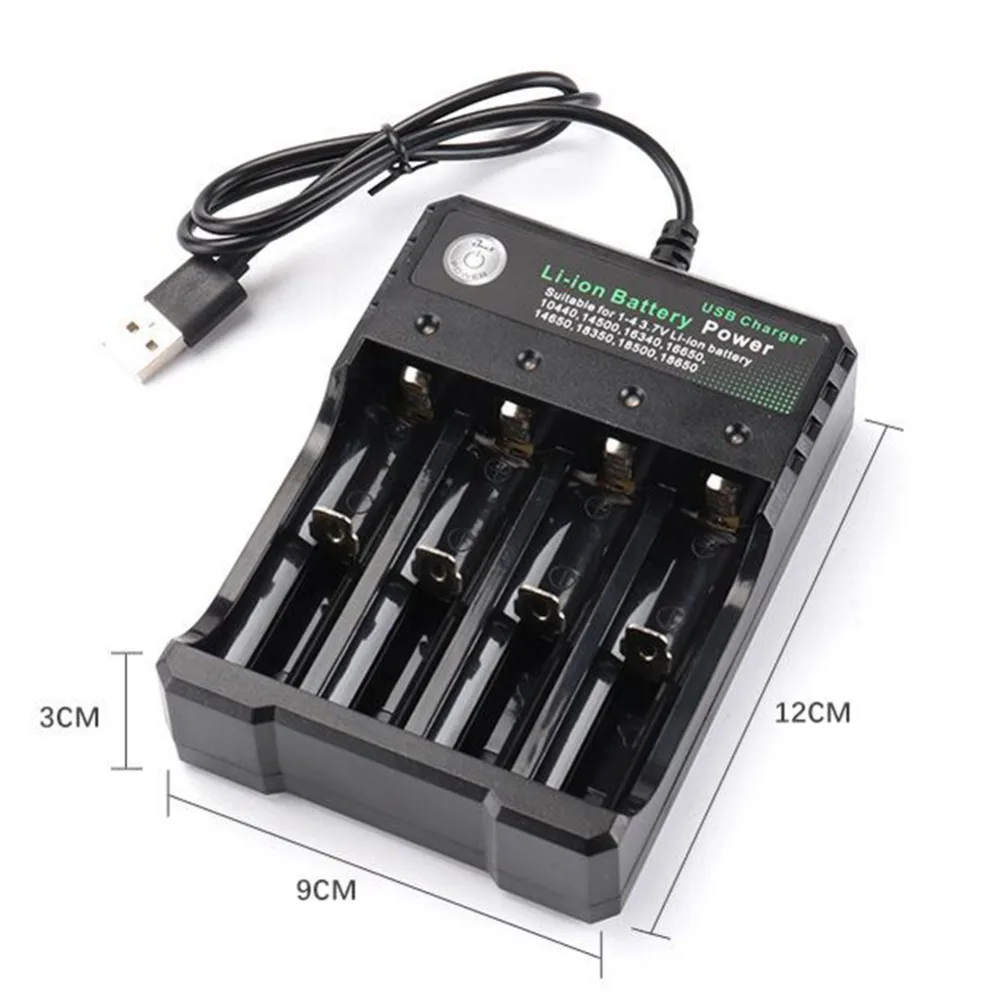 18650 Battery Charger Black 1 2 4 Slots AC 110V 220V Dual For 18650 Charging 3.7V Rechargeable Lithium Battery 4 Ports Charger