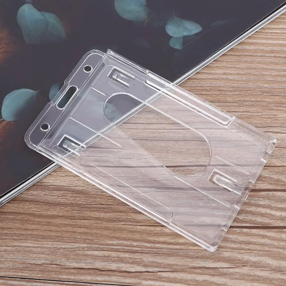 Clear Vertical Hard Plastic Badge Holder Double Card ID Transparent 10x6cm