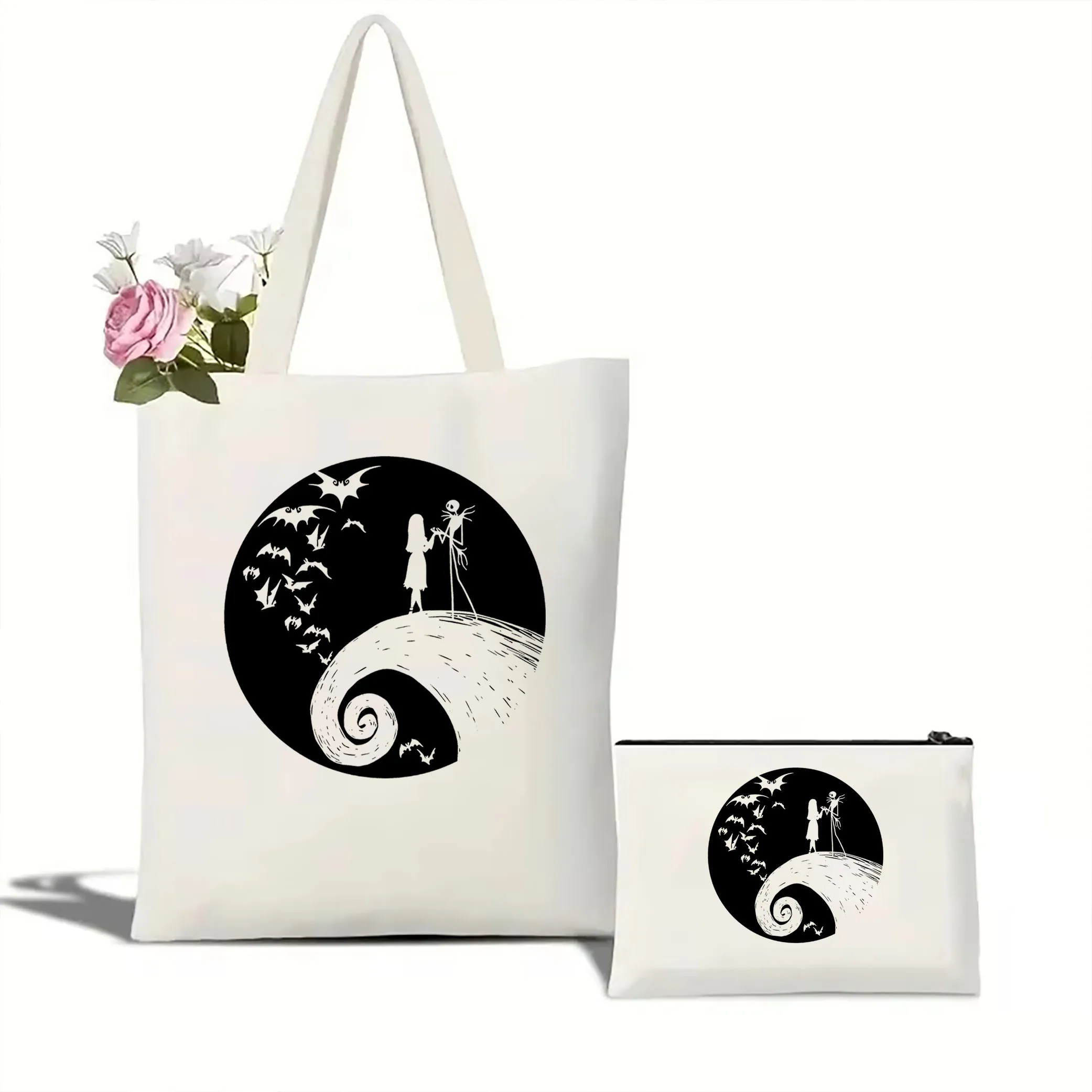 

Nightmare Before Christmas Jack and Sally Printed Women's Tote Bag Large Capacity Shopping Bag Halloween party women's tote bag
