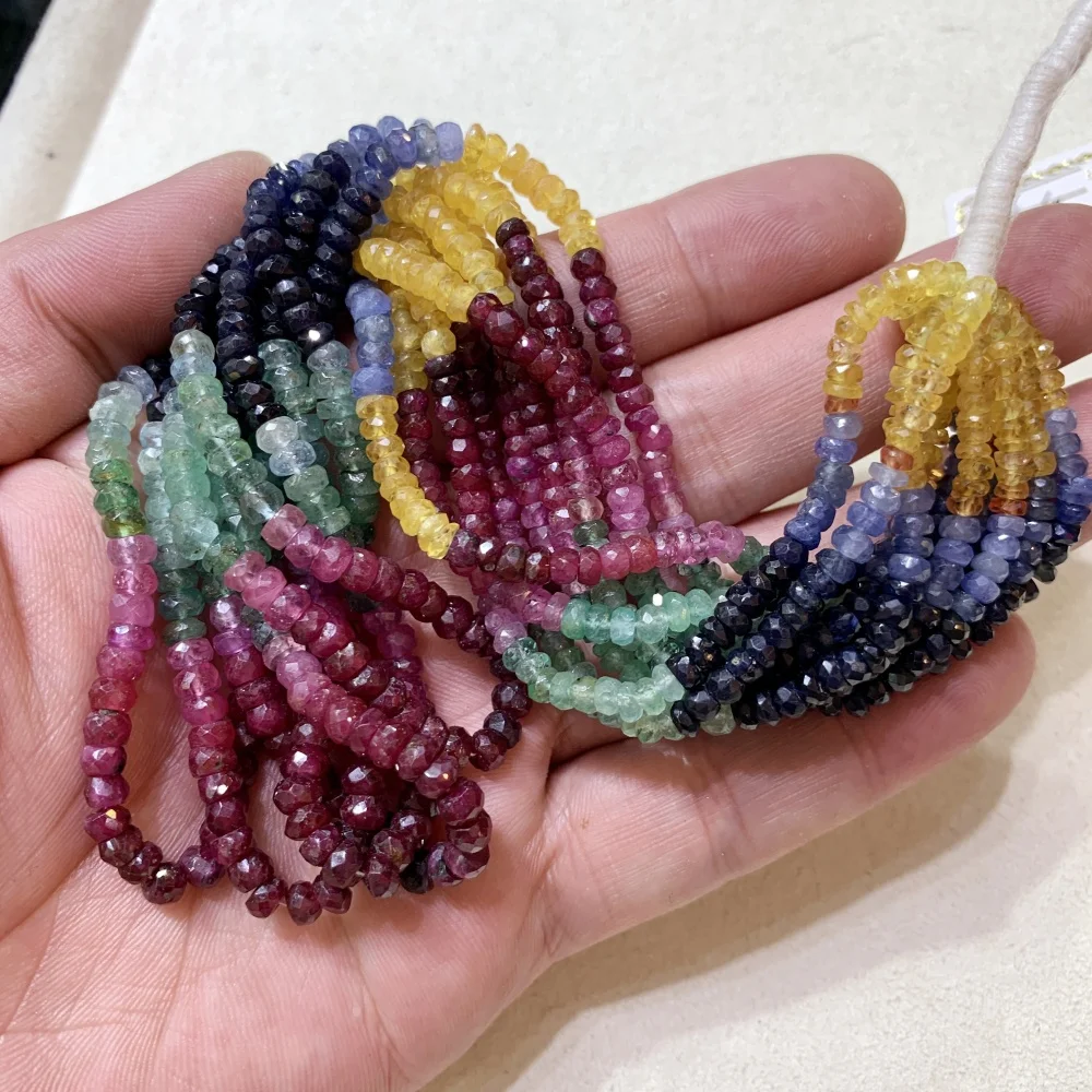 Natural Colored Gems Multi Sapphire Faceted Rondelle 1.5-3x3-4.5mm Gemstone Loose Beads DIY For Bracelet Necklace Jewelry Making