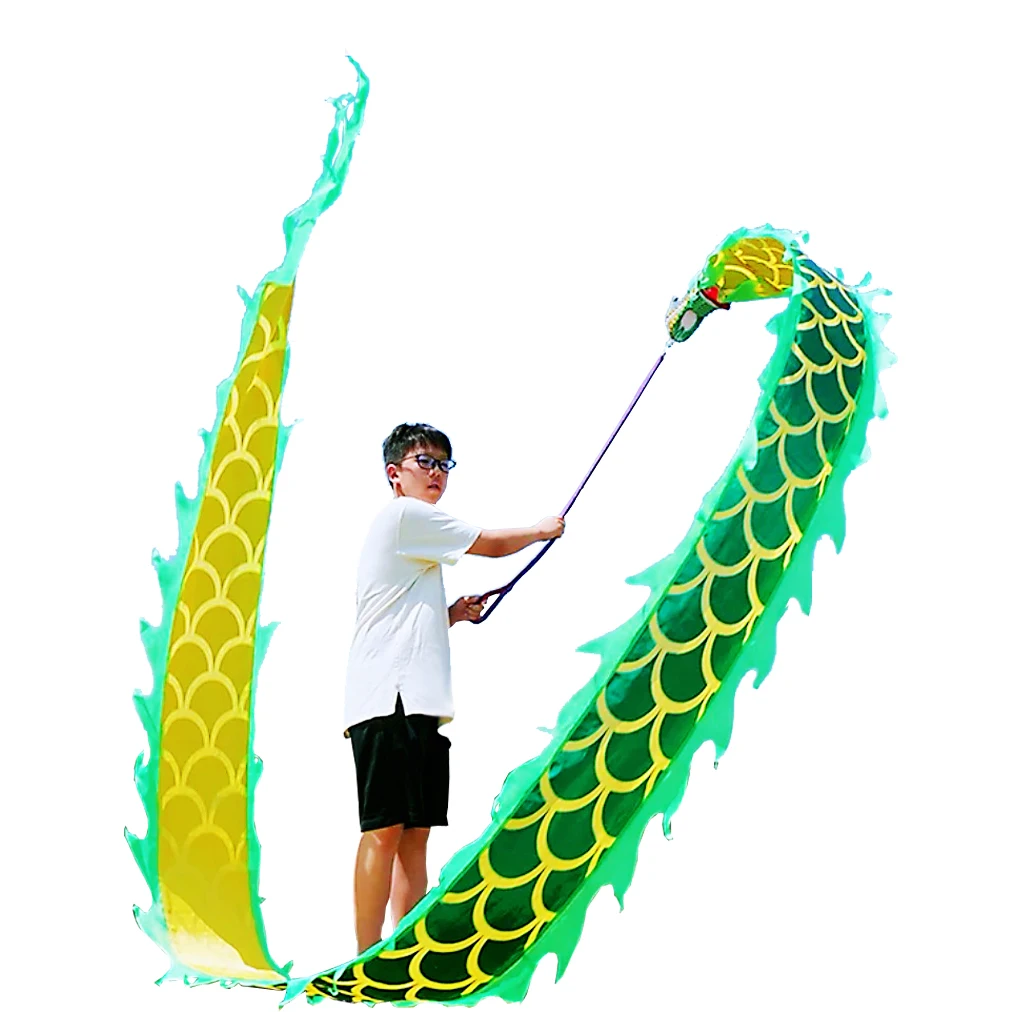 Picture 5: 16.5 Ft Lightweight 3D Dragon Poi, 5M Hot Stamped Golden Ribbon Streamer with Plastic Head, Outdoor Fitness Dance Stage Prop Set