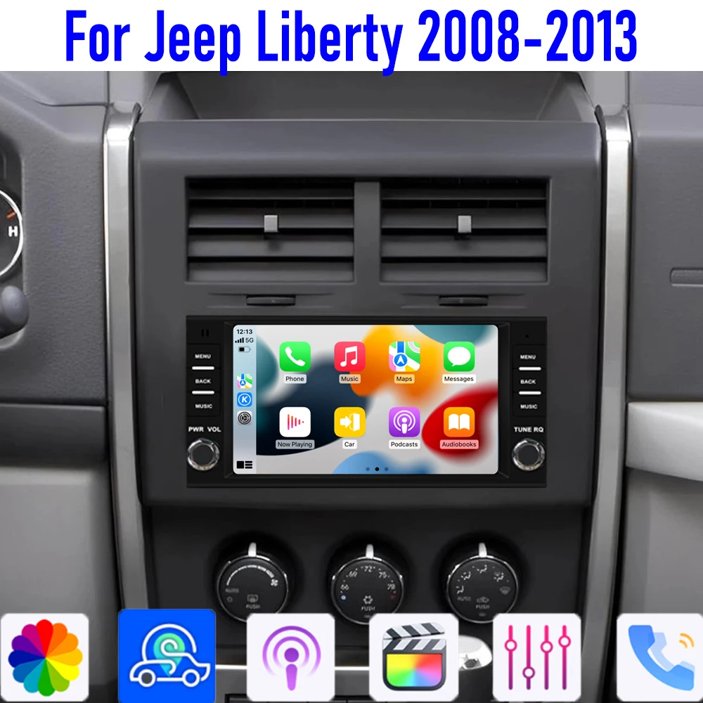 

7" For Jeep Liberty 2008-2013 Carplay Android 15 Auto GPS Car Stereo Radio Wireless Steering wheel control 4GB-64GB Navi WIFI