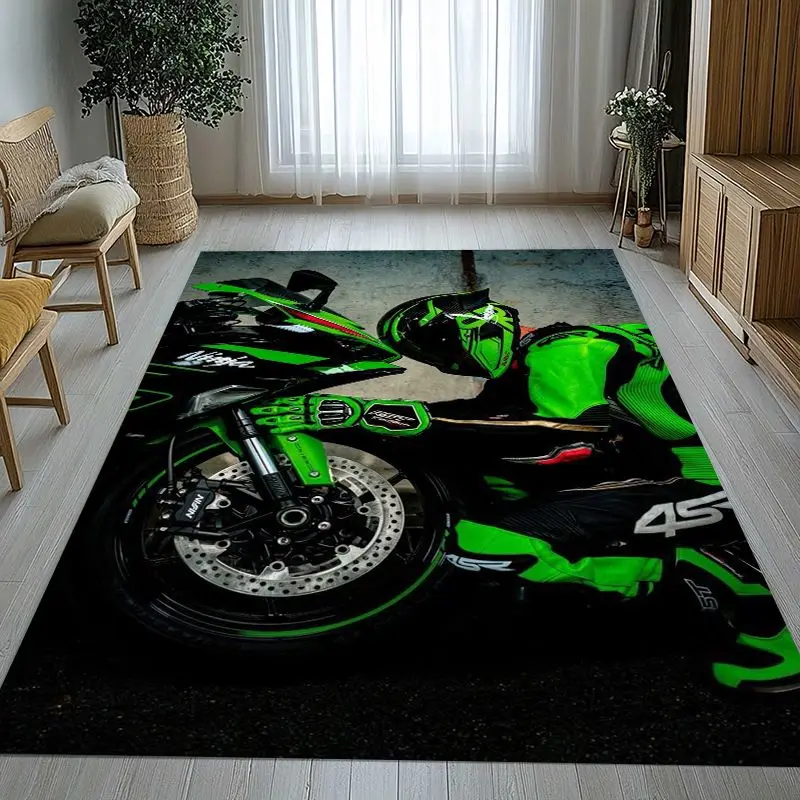 Retro K-Kawasaki Racing Biker Garage Moto Soft Non-Slip Area Rug for Living Room,Bedroom Playroom Carpet Mat for Sofa,Home Decor