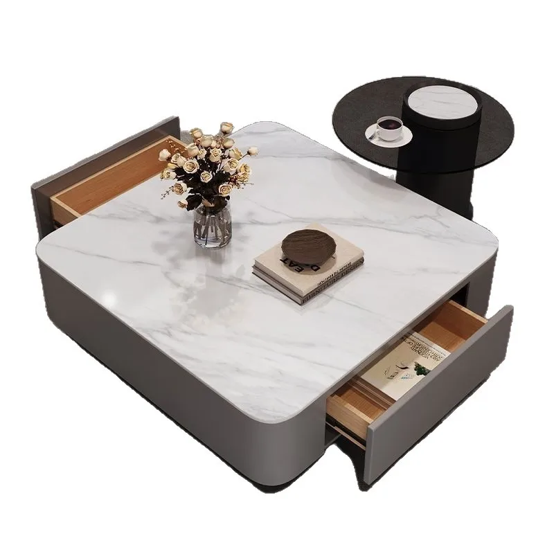 New modern simple living room home black coffee table light luxury square rock slab