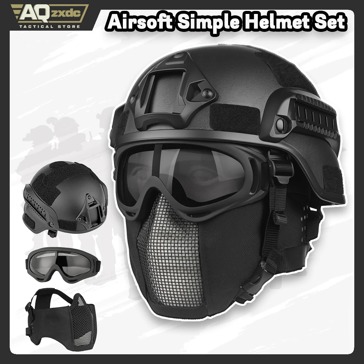 

AQzxdc Tactical Helmet Set, Airsoft Mask Mesh Elastic Balaclava Mask, Anti Fog Airsoft Goggles, Tactical Full Face Protection