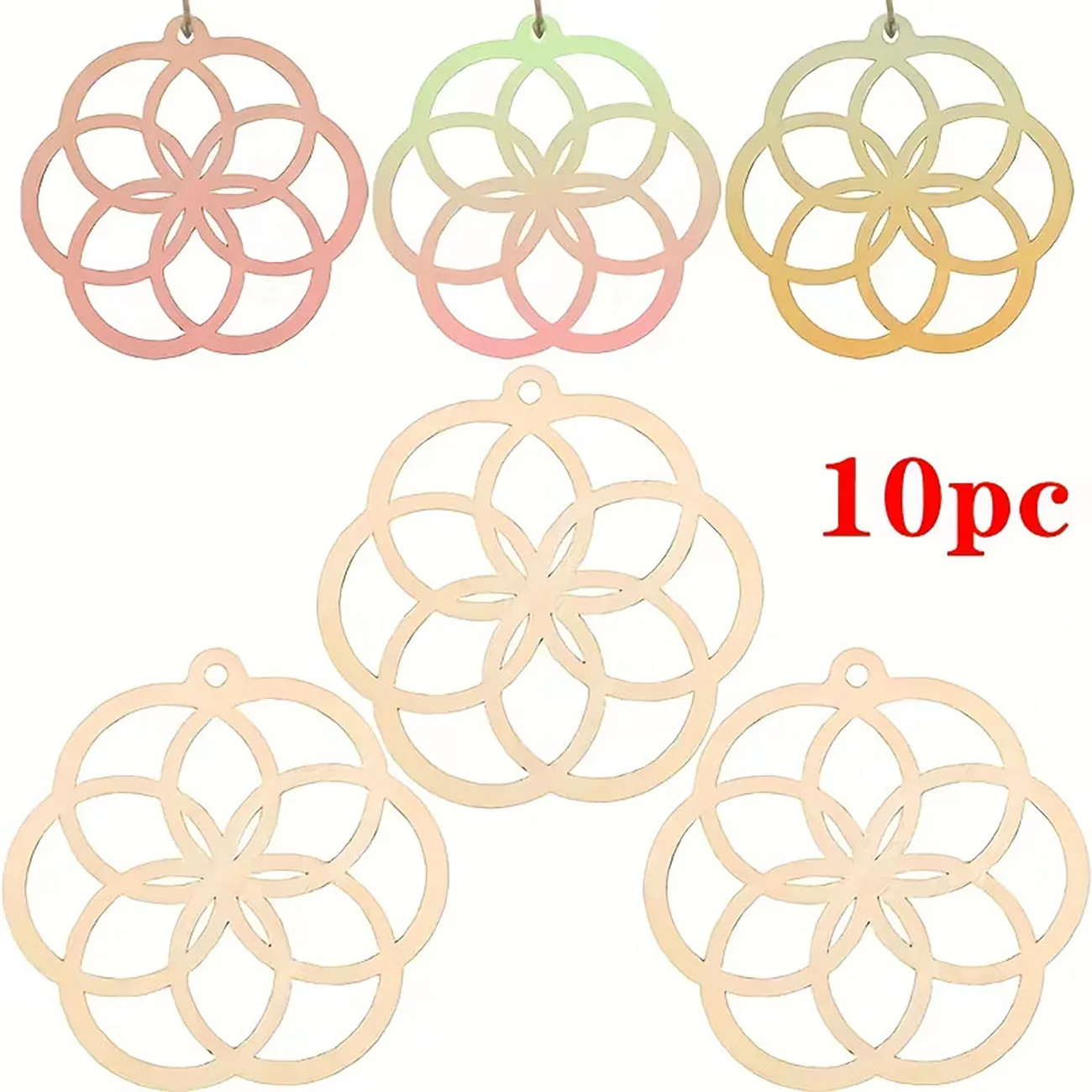10 piezas de adornos de madera sin terminar con motivos de la Flor de la Vida, recortes de madera con diseños de geometría sagrada para pintar y colgar como decoración del hogar.