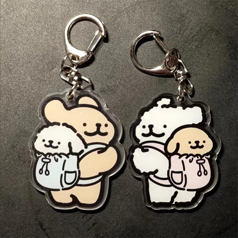 Creativity Cartoon Backpack Line Puppy Acrylic Keychain Bag Pendants Cute Doggy Charms Fashion Couples Keyring Accessories Gifts