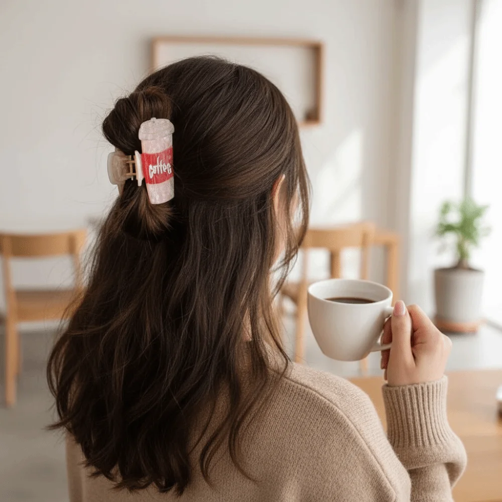 

Sweet Funny Coffee Cup Shaped Hair Clip Cute Hairpin Mocha Ice Cream Hair Claw Cartoon Food Acetic Acid Shark Clip Female
