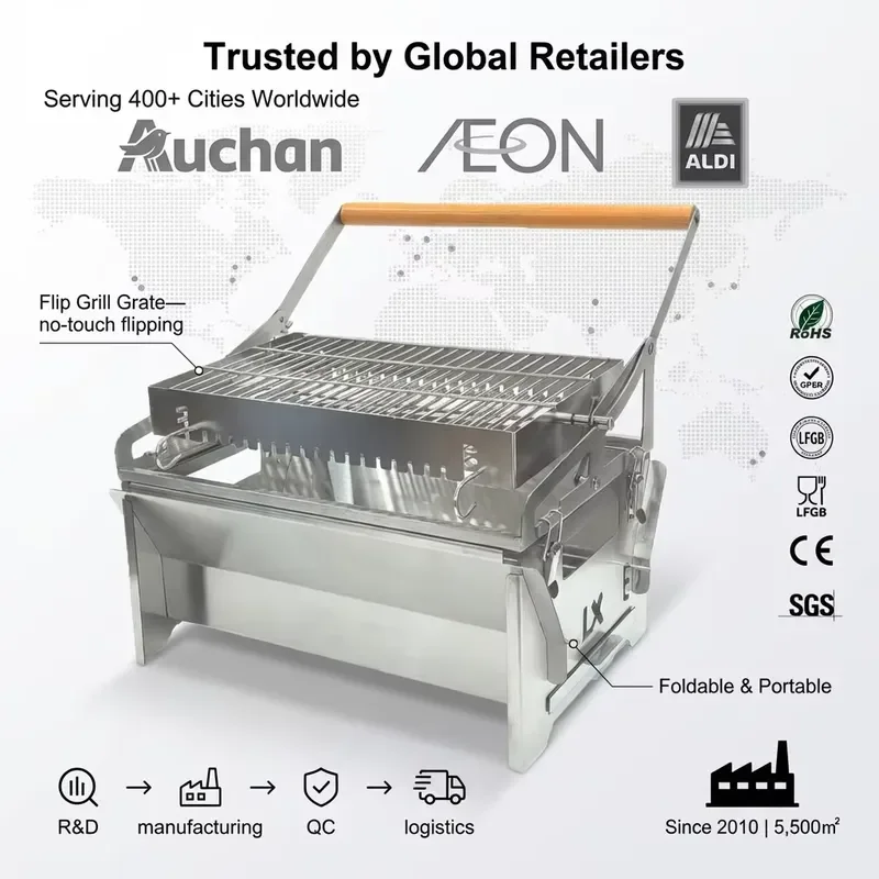 for Factory Direct Supply Charcoal Grill Outdoor Fire Pit Rotating Mesh Grill Brazier Multi Functional Grill Metal Structure