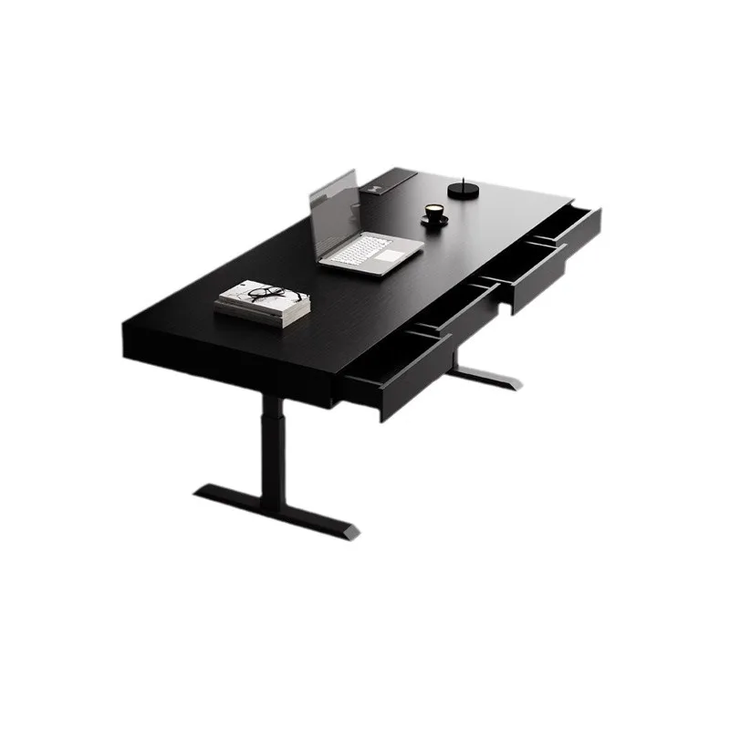 

Italian light luxury modern solid wood intelligent electric lift with drawers double home advanced computer desk