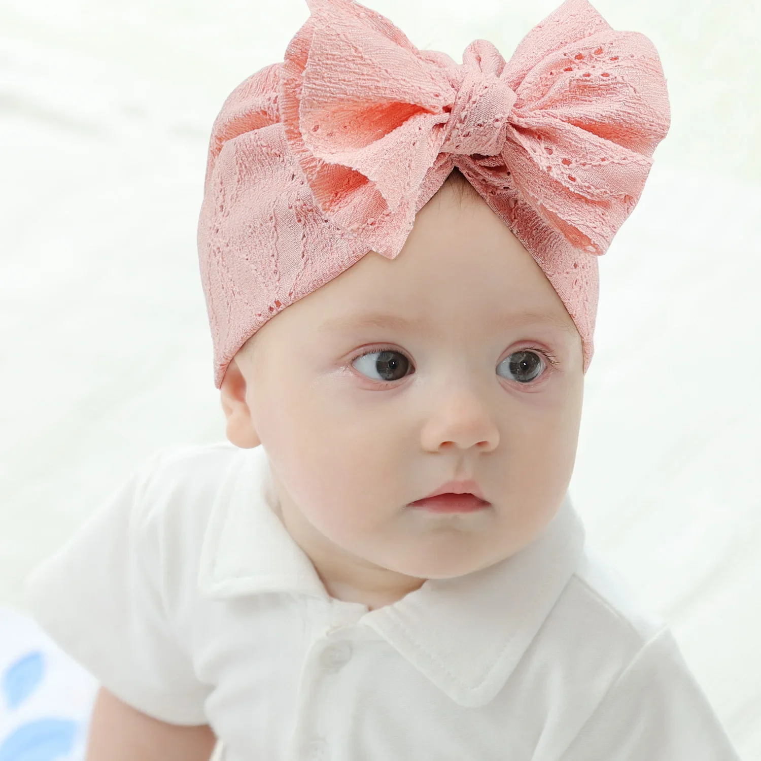 

Baby Summer Bonnet Hat for Newborn Girls Breathable Solid Color Breathable Baby Bows Turban Hat Soft Elastic BInfant Kids Beanie