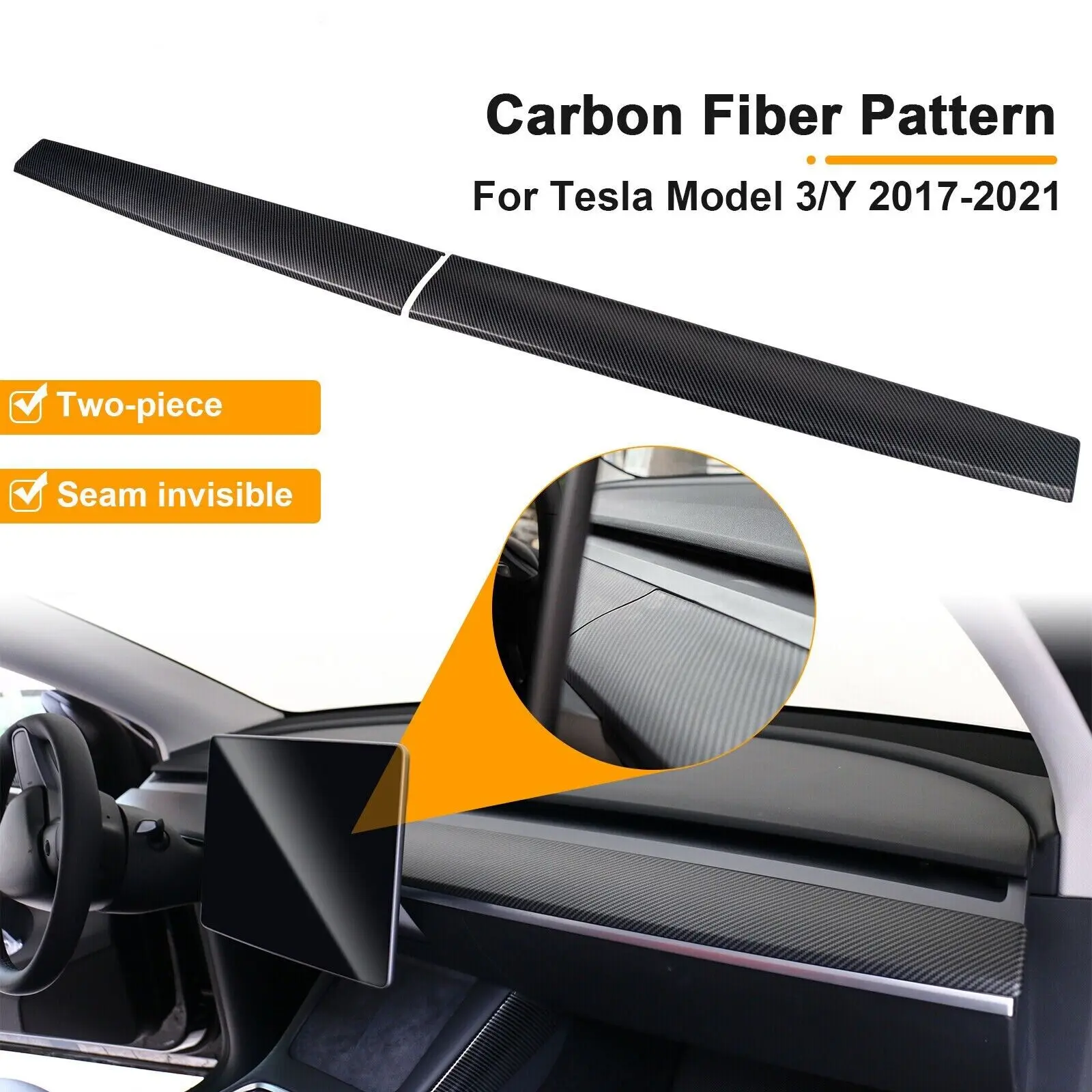 Tesla Dash Wrap Door Trim ABS modello in fibra di carbonio copertura del cruscotto Cap decorazione d\'interni Wrap Kit- Tesla Model 3 Y 2021 -2023