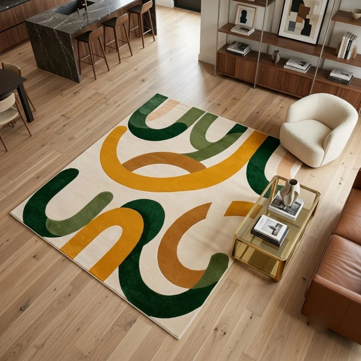Room Decor Rug  Modern Abstract Area Rug, Mid Century Modern Rug, Green Mustard Geometric Carpet, Contemporary Living Room Rug, H1andmade Tufted Rug