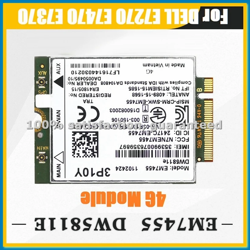 

Модуль 4G EM7455 DW5811E + антенна 3P10Y CAT6 для E7270 E7470 E7370 E5570 E5470, беспроводной FDD/TDD Gobi6000-A79U