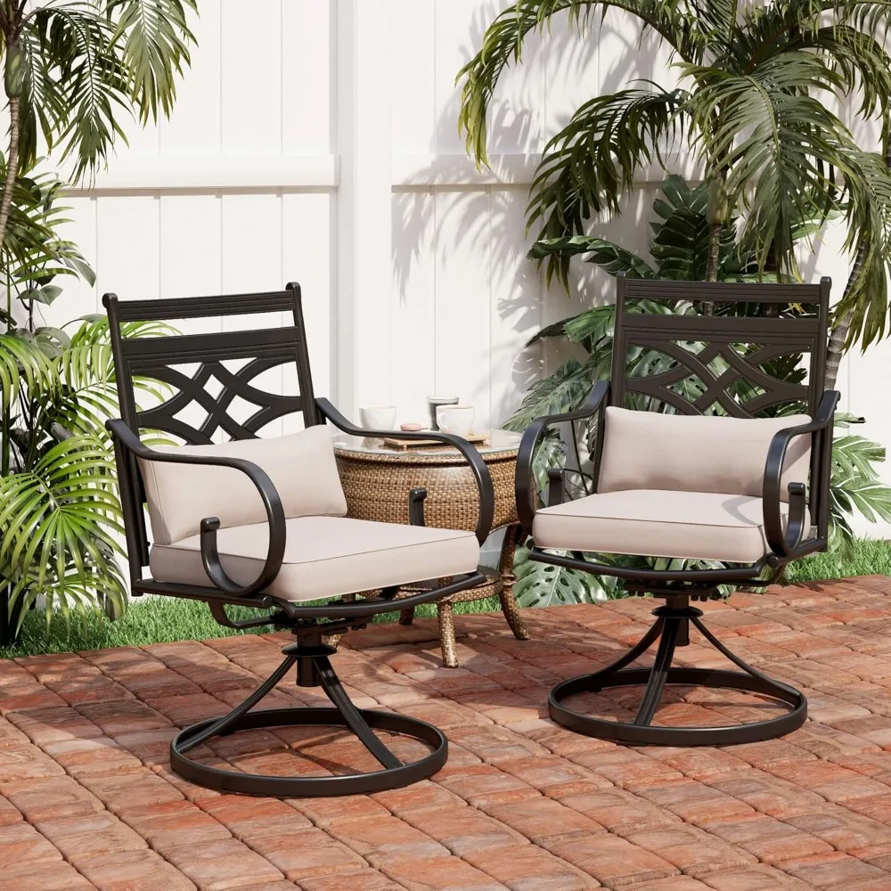 

Patio Dining Chairs Set of 2, Outdoor Swivel Chairs with Cushion and Pillow for Garden Lawn and Deck
