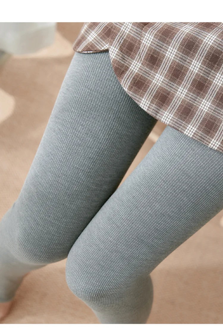 Gerippte Thermo-Leggings mit vertikalen Streifen für Damen im Herbst und Winter, Fleece, verdickt, Street Ready, nahtlos, hohe Taille, Thermohose – Detail 20