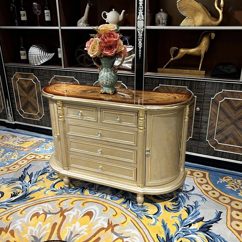 Ruisen noble, French solid wood entrance cabinet, European living room champagne carved entrance cabinet locker