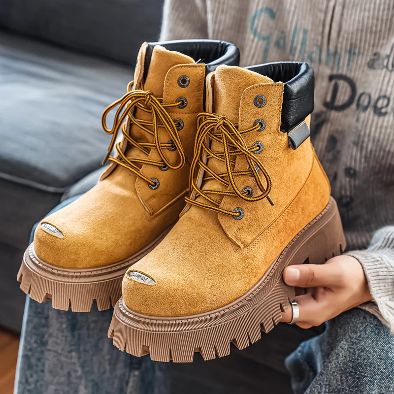 Classic High Top Boots Outdoor Leather Men's Casual Ankle Boot Designer Platform Work Boots Wide Toe Motorcycle Boot Zapatillas view 3