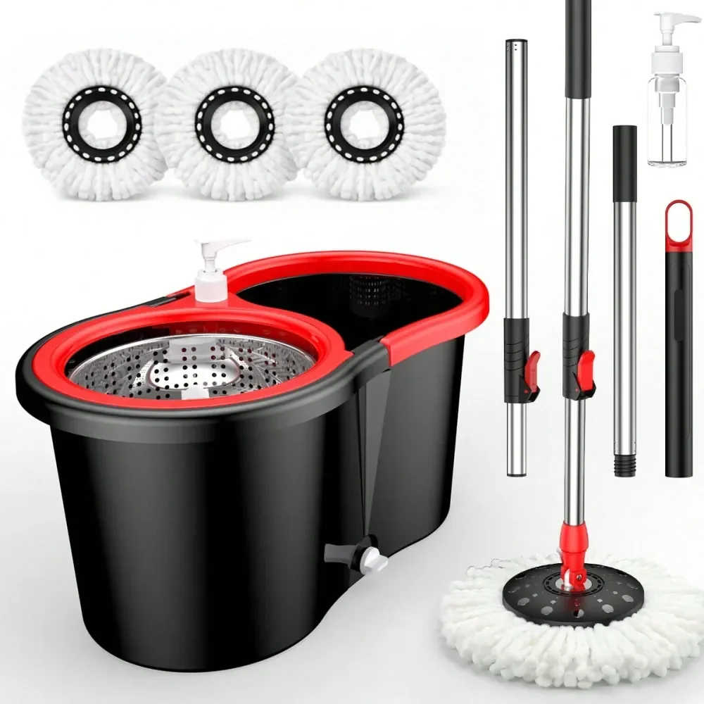 

Rotating Mop And Bucket Set, 360Degree Rotating Mop Andbucket With Portable Wheels, Includes 34 Microfiber Mopheads, Adjustable