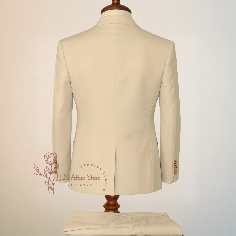 Summer Men's Wedding Suit 3-Piece Lightweight Khaki Jacket Vest Pants Custom Slim Fit Outfit for Grooms Family Beach Prom Party