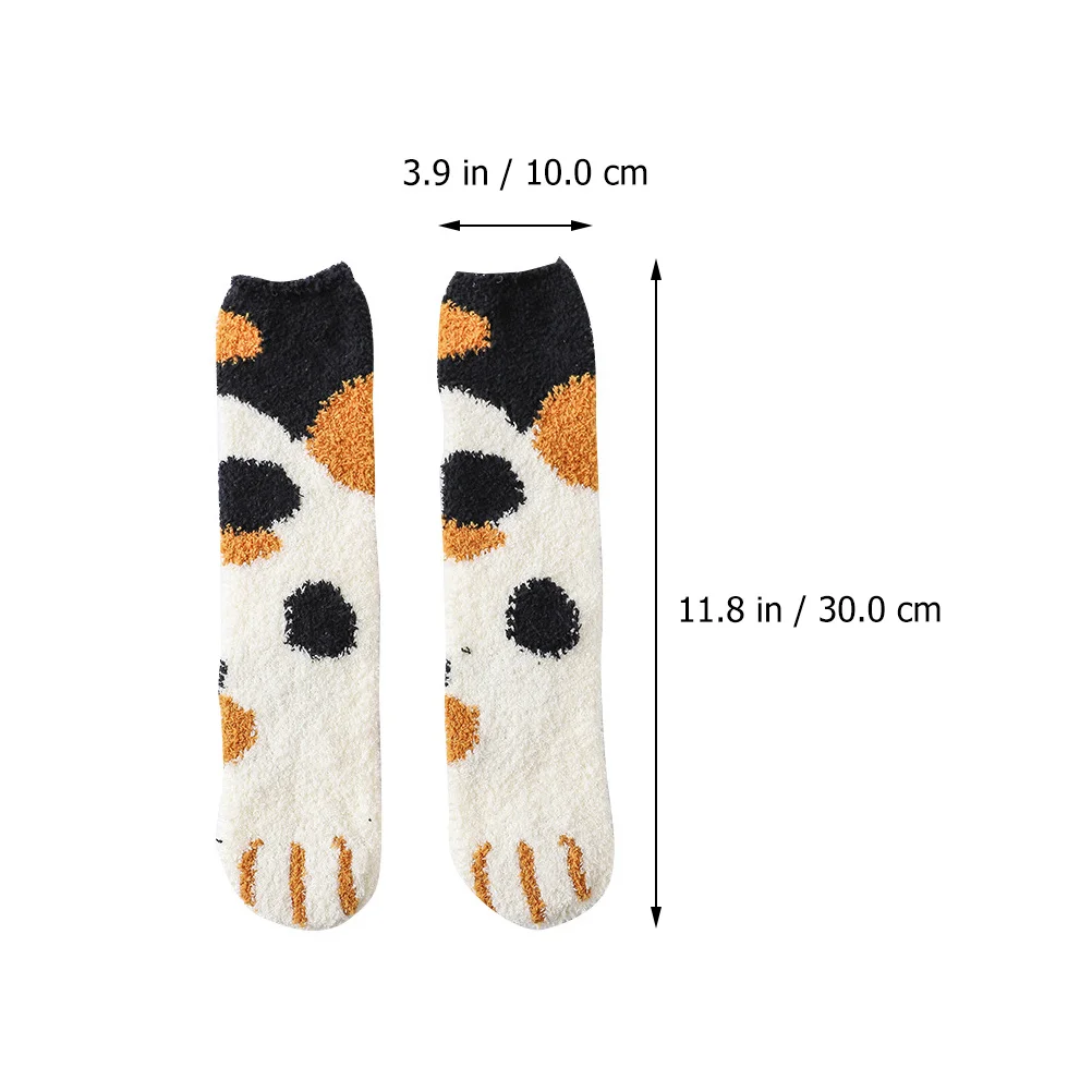 

5 Pairs White Coral Fleece Socks Ankle Length Printed Women House Slippers Winter Fashion Comfortable Elastic Material