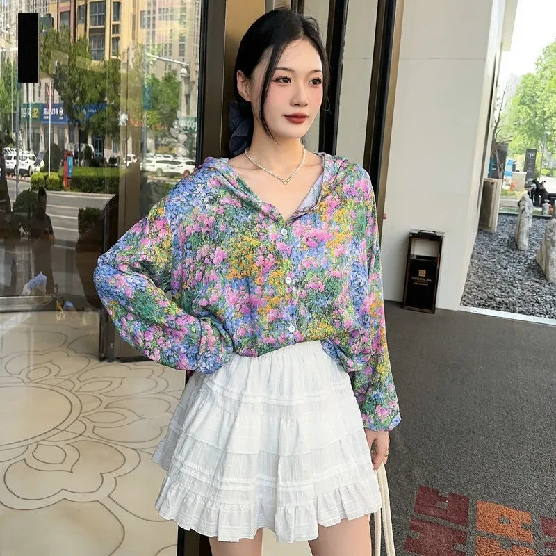 Women's Rayon-Cotton Beach Cover-Up Hooded Cardigan   Summer Loose Long Sleeve Sun Protection Top