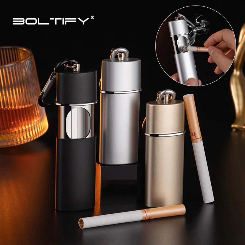 

1Pcs Portable Pocket Ashtray with Lid Aluminum Storage Tube Holder Portable Windproof Cigarettes Ashtray with Keychain Outdoor