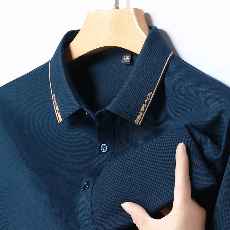 2024 Men\'s New Solid Color Cotton Business and Leisure POLO Shirt Summer Fashion Short Sleeve Comfortable and Breathable Top