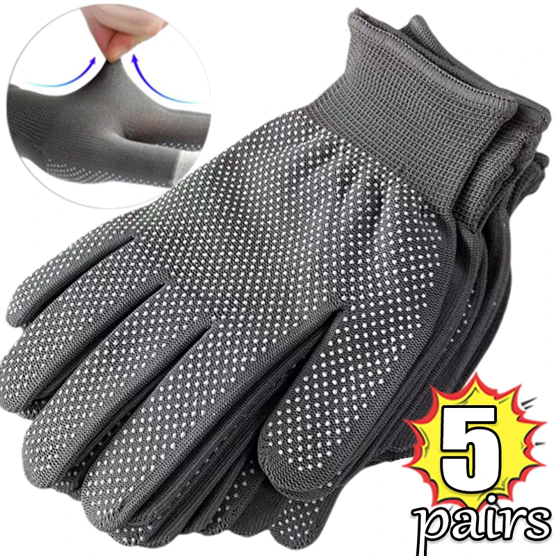 1-5Pairs Non-Slip Gloves Nylon Working Gloves Thin Wear-Resistant Anti-Skid Site Anti-Fouling Moving Brick Hands Protective