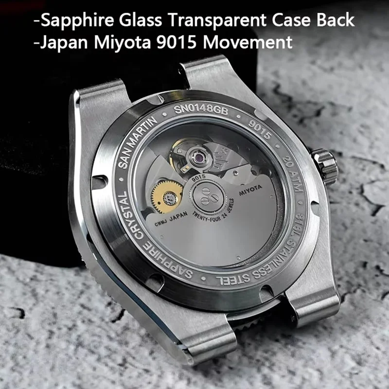 San Martin SN0148GB Men Mechanical Watch 40mm Enamel Spiral Dial Miyota 9015 Automatic Movement 200m Waterproof Diver