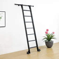 Height 221cm Home Office Sliding Library Ladder with 100cm Telescope Hook ON Rolling Track Kit