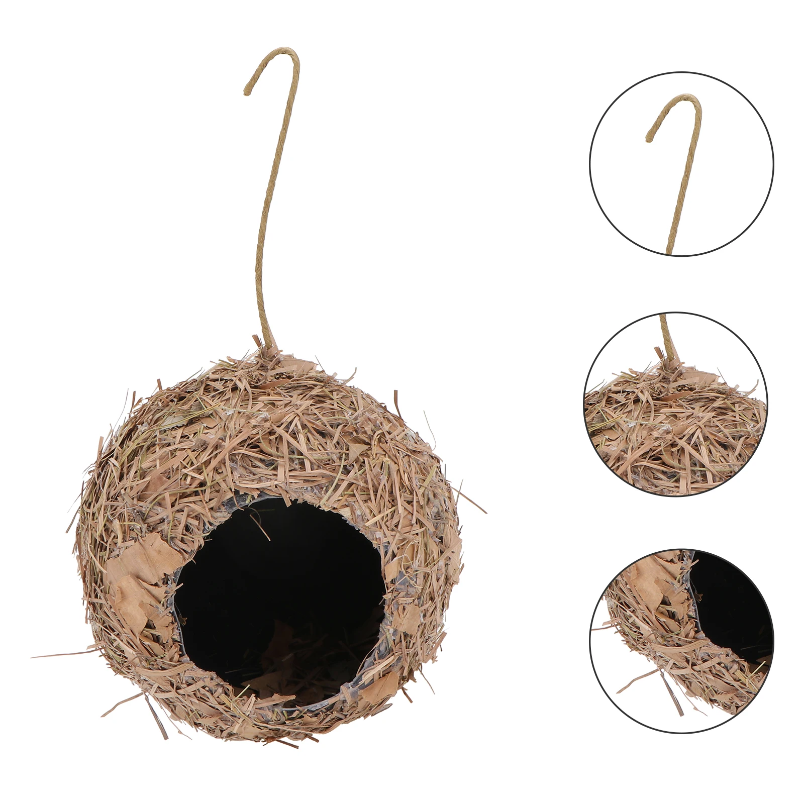 

1pc Hanging Bird House Coffee-colored Biodegradable Straw Fiber Garden Decor Pet Nest Safe Shelter Winter Summer Rain Windproof