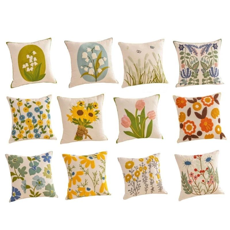 Elegant Pillowcase Cotton Canvas Pillow Cover Hand Stitching Home Decorat A2BB