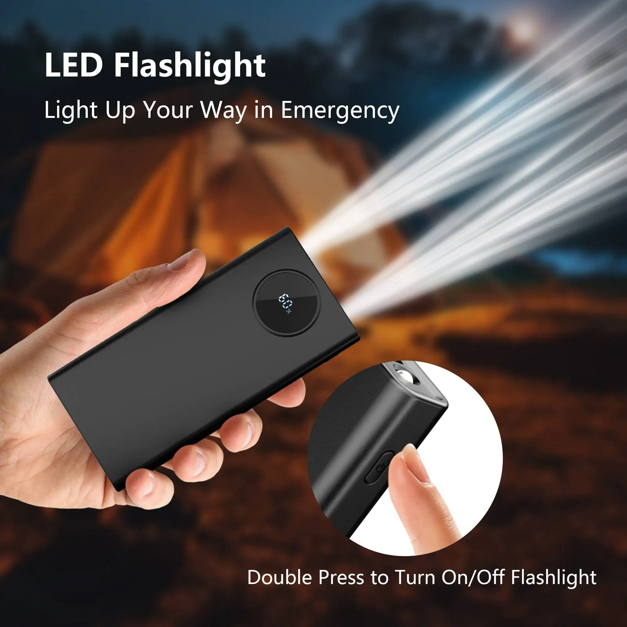 شاحن محمول 10000 مللي أمبير PD 22.5 وات، حزمة بطارية رفيعة مع 3 مخرجات ومدخلين مع شاشة LED لأجهزة USB.