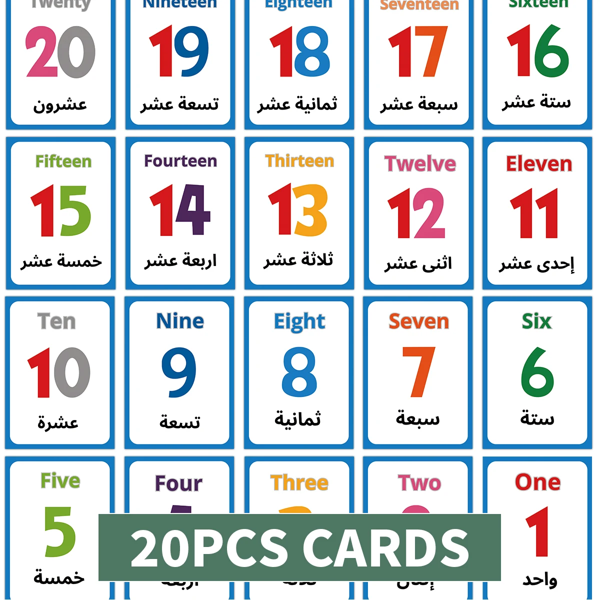 20pcs Arabic-English Numeral Flashcards,Early Number Recognition Card For Home,Tutor,School,Arab Family,Eid Al-Fitr Ramadan Gift
