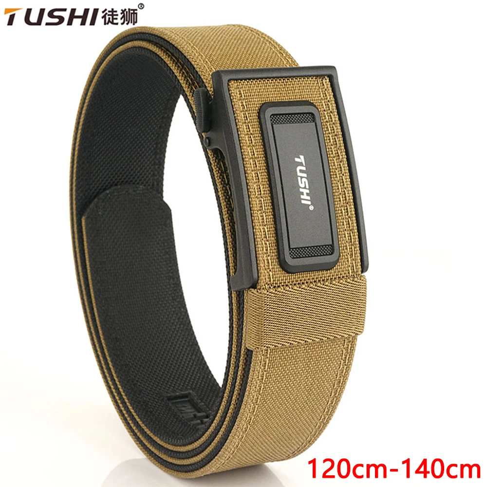 TUSHI Official Genuine Men's Military Tactical Belt 1100D Thick 140cm Nylon Automatic Buckle IPSC Gun Belt Casual Girdle Male