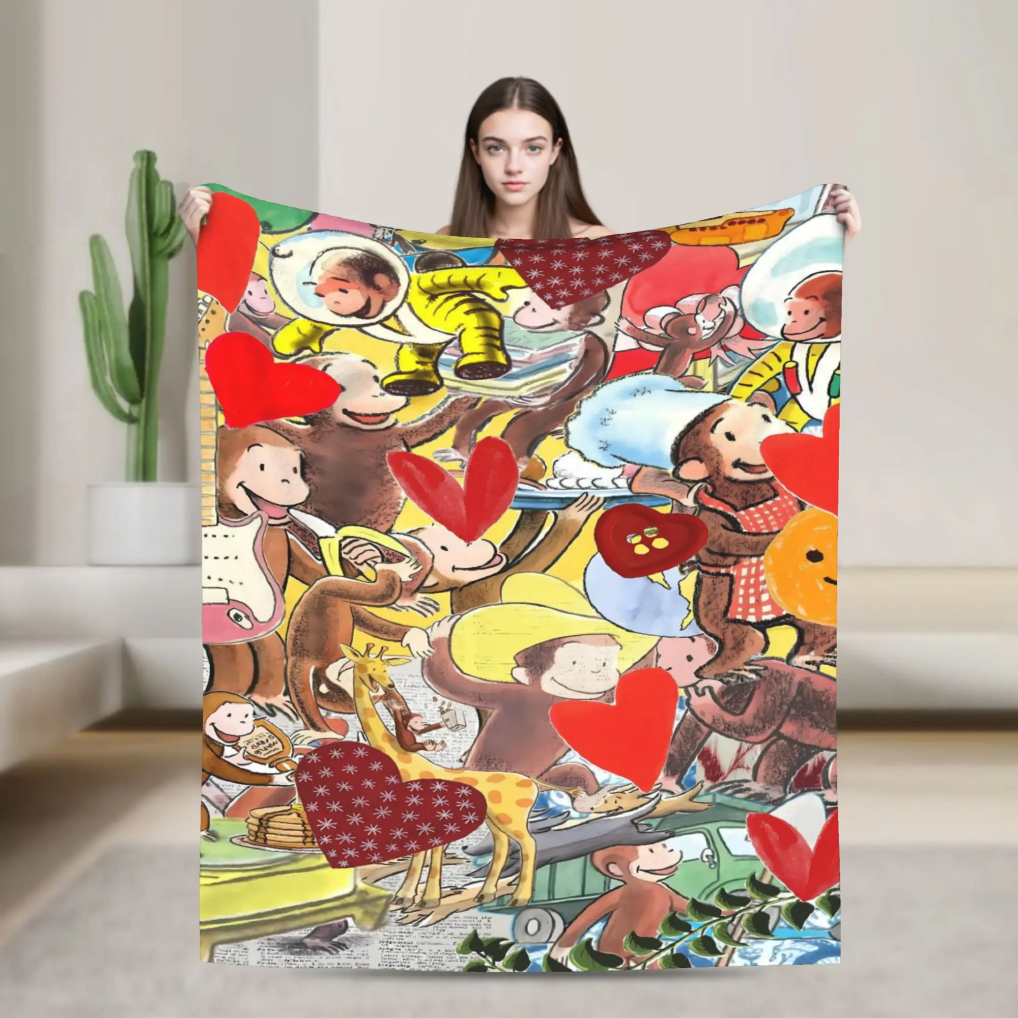 Curious George-s Warm Soft Blanket  Picnic Plush Throw Blanket Aesthetic Living Room Flannel Bedspread Sofa Bed Cover