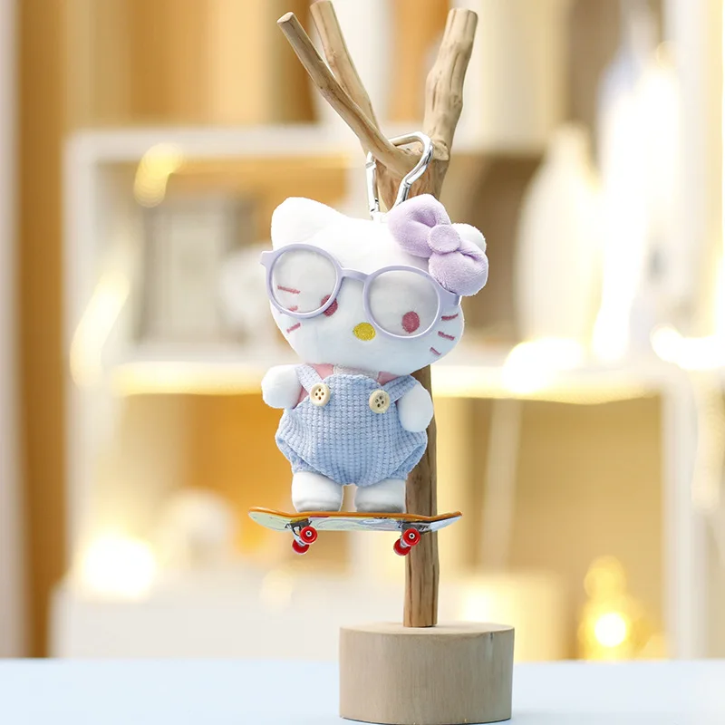 for Hello Kitty Plush Keychain Kawaii Glasses Series Toy Backpack Pendant Birthday Gift Trendy Toys Anime Cartoon for Girls