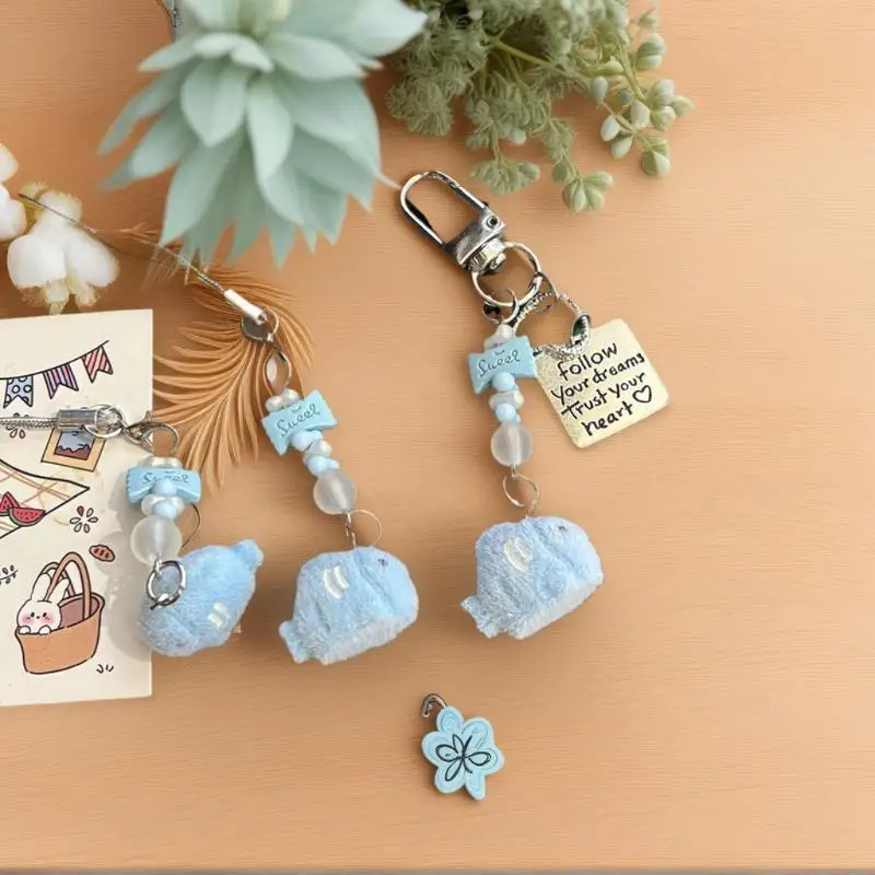 Милый мультяшный флокированный маленький брелок из бисера в форме рыбки, кавайная цепочка из бисера для мобильного телефона, украшение, аксессуары, подарки