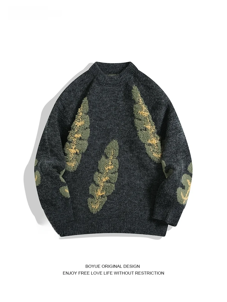 

Свитер Boyue в японском стиле с вышивкой, круглый вырез, вязаный, повседневный, винтажный, в стиле Харадзюку, унисекс, свободный крой, в стиле INS